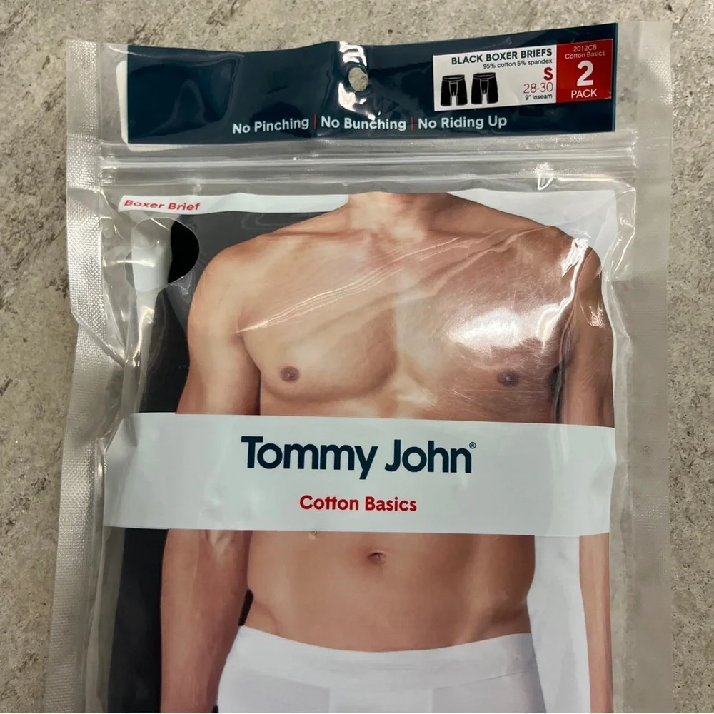 Tommy John 2 Pack Cotton Basics Boxer Briefs S Black Stretch 2012CB 9” inseam